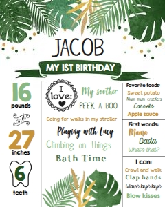 Birthday Milestones Sign Tropical Safari Leaves Safari design preview