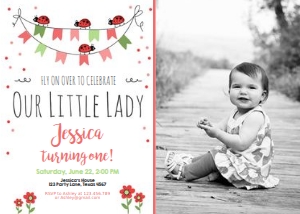 Birthday Invitation Ladybug White - With photo design preview