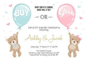 Gender Reveal Invitation Bears White design preview