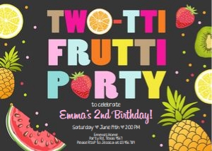 Birthday Invitation Two-tti Frutti Black Horizontal design preview
