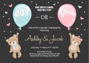 Gender Reveal Invitation Bears Black design preview