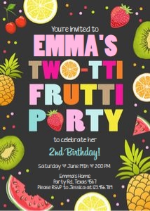 Birthday Invitation Two-tti Frutti Black design preview