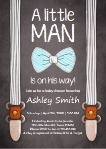 Baby Shower Invitation Little Man Brown Blue design preview