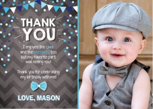 Thank You Card Boy Blue - With Photo design preview