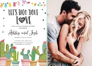 Couples Shower Invitation Taco Bout Love Cactus - With photo design preview