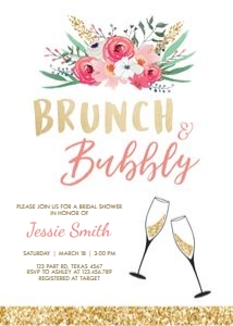 Bridal Shower Invitation Brunch and Bubbly White Pink Gold design preview