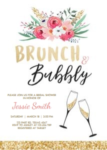 Bridal Shower Invitation Brunch and Bubbly White Black Gold design preview