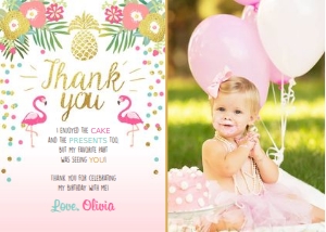 Thank You Card Tropical Flamingo Pink Photo design preview