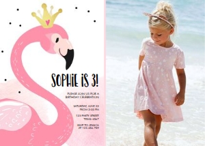 Birthday Invitation Flamingo Crown - With Photo design preview