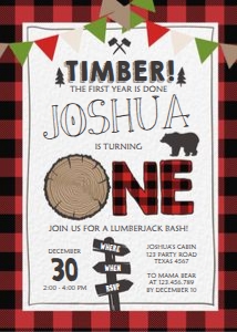 Birthday Invitation Lumberjack Banners One White design preview