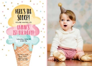 Birthday Invitation Ice Cream White Yellow - With photo design preview