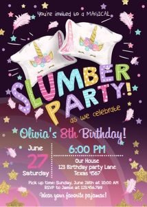 Birthday Invitation Slumber Party Unicorn: Birthday Invitation Slumber Party Unicorn