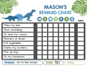 Reward Chart Dinosaur Boy design preview