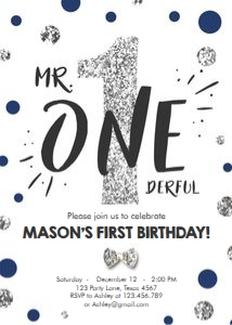 Birthday Invitation Mr Onederful white Silver Blue design preview
