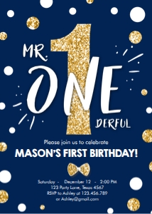 Birthday Invitation Mr Onederful Navy Blue design preview