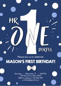 Birthday Invitation Mr Onederful Navy White design preview
