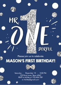 Birthday Invitation Mr Onederful Navy Silver design preview