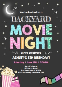 Birthday Invitation Movie Night Girl Pastel design preview