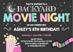 Birthday Invitation Movie Night Girl design preview