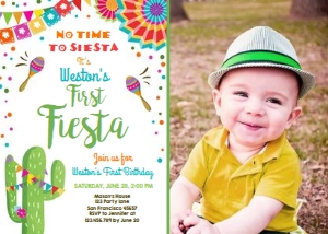 Birthday Invitation First Fiesta White - With photo design preview