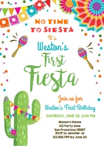Birthday Invitation First Fiesta White design preview