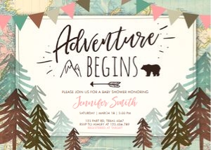 Baby Shower Invitation Adventure Begins Pink design preview