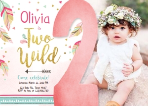 Birthday Invitation Two Wild Boho - With Photo 2 design preview
