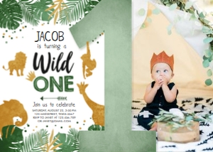 Birthday Invitation Safari Animals Wild One Boy with Photo design preview