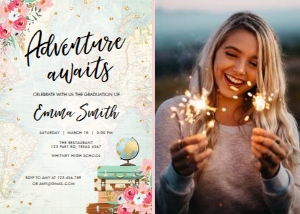 Graduation Invitation Adventure Floral Photo design preview