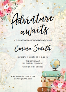 Graduation Invitation Adventure Floral Map design preview