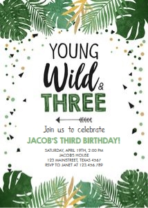 Birthday Invitation Safari Young Wild and Three design preview