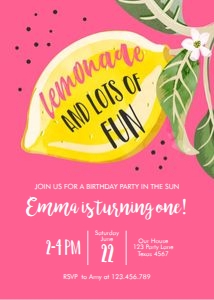 Birthday Invitation Lemon Pink design preview