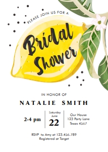 Bridal Shower Invitation Lemon Leaves design preview