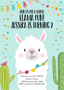 Birthday Invitation Llama Normal Blue design preview