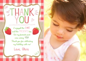 Strawberry Thank You Card Red Pink - With Photo design preview