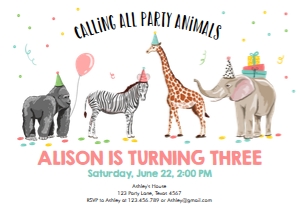 Birthday Invitation Party Animals Girl design preview