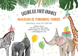 Birthday Invitation Party Animals Boy design preview