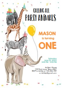 Birthday Invitation Party Animals design preview
