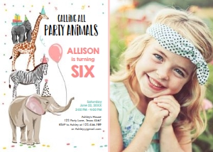 Birthday Invitation Party Animals Girl - With Photo design preview