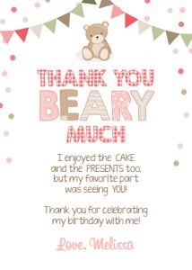 Thank You Card Teddy Bear Pink design preview