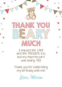 Thank You Card Teddy Bear Blue design preview