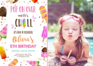 Birthday Invitation Popsicle Girl - With photo design preview