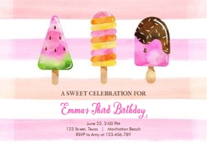 Birthday Invitation Popsicle Pink Horizontal design preview