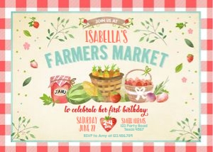 Birthday Invitation Farmers Market Gingham Horizontal design preview
