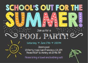Schools Out For The Summer Pool Party Invitation Chalk Red design preview
