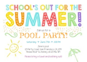 Schools Out For The Summer Pool Party Invitation Red design preview