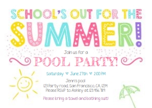 Schools Out For The Summer Pool Party Invitation Pink design preview