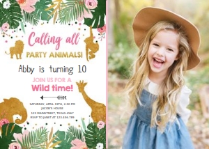 Birthday invitation Safari Party Animals - With photo design preview