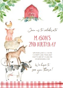 Birthday Invitation Farm Animals Boy: Birthday Invitation Stacked Farm Boy