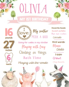 Milestones Poster Farm Animals Girl design preview